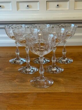 🍾Fostoria Meadow Rose Crystal Champagne Coupes | Set of 6 | Etched | Mint